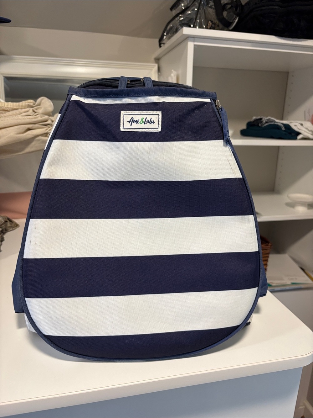 Navy and White Stripe Tennis Bag Backpack